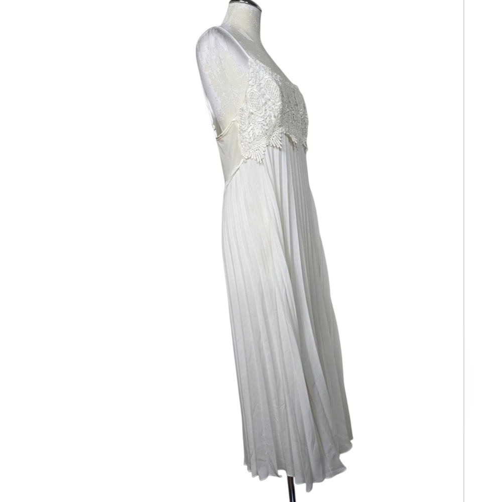 Flora White Ivory Crochet Sleeveless Accordion Night Dress Slip L - Picture 3 of 7